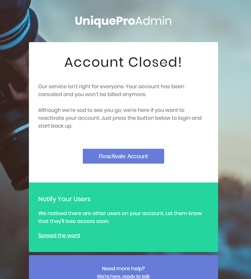 Closed Account page